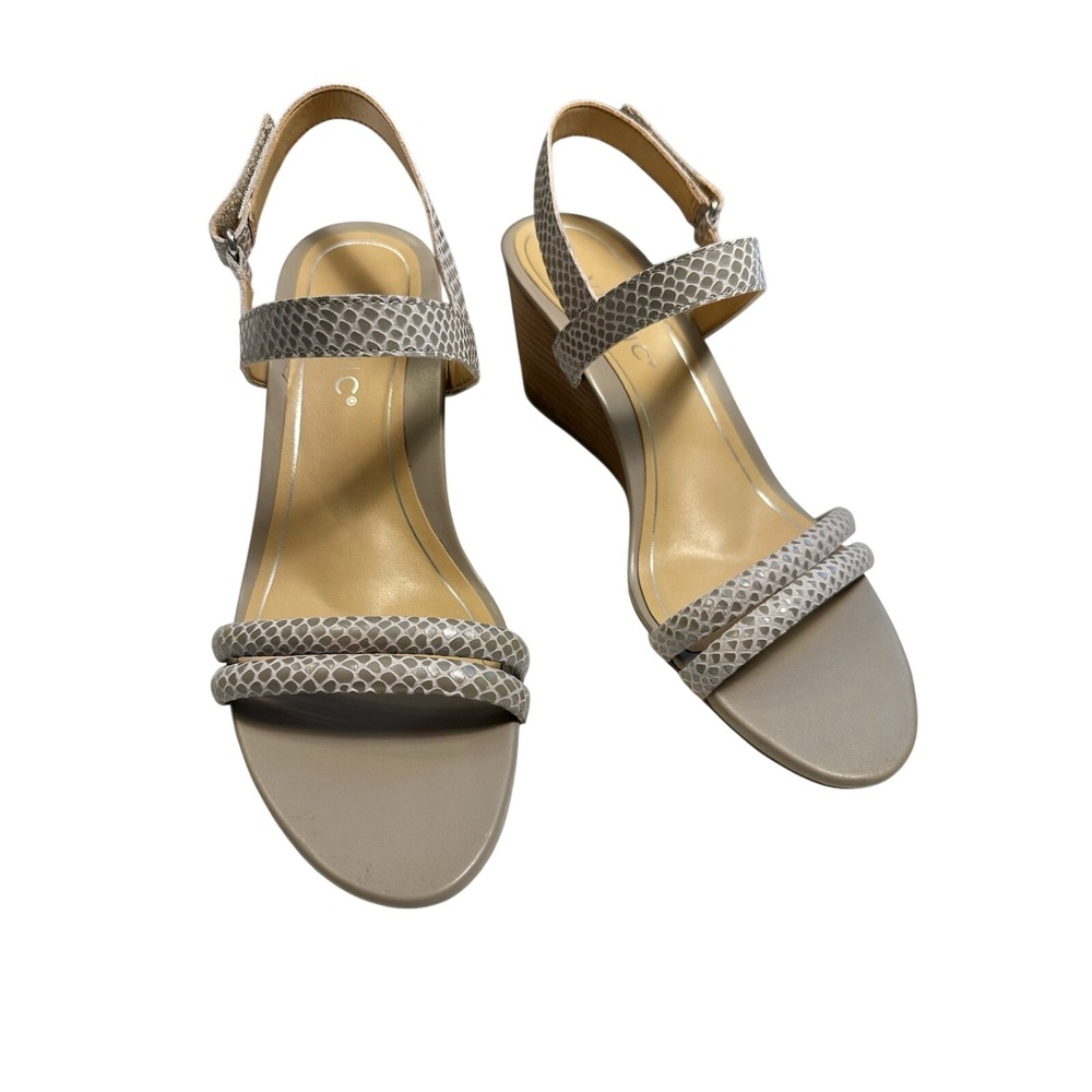Vionic Emmy Aluminum Grey Lizard Embossed Wedge Sandals Womens 8.5 M 10011763047